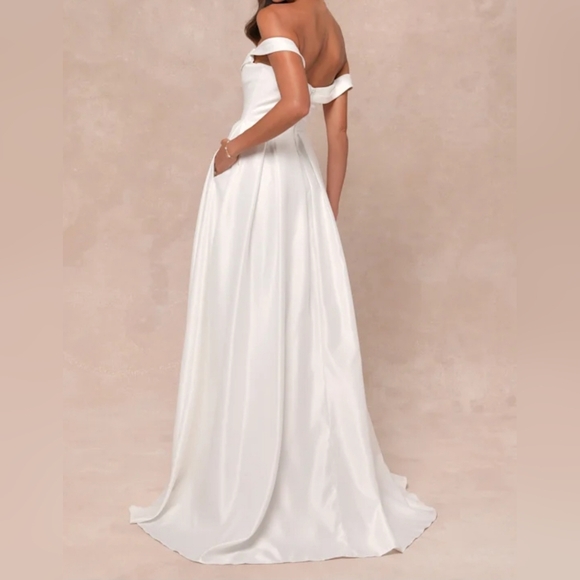 Lulus Extraordinary Vow White Off-the-Shoulder Maxi Dress with Pockets, Small - Picture 3 of 14